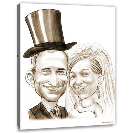 Karikatur vom Foto - Hochzeit Sepia (ca279se) - Lustige individuelle Karikatur vom eigenen Foto