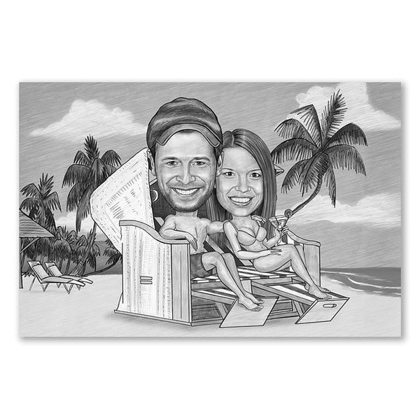 Karikatur vom Foto - Paar im Strandkorb Zeichnung (ca287pen) - Lustige individuelle Karikatur vom eigenen Foto