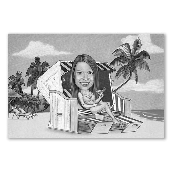 Karikatur vom Foto - Im Strandkorb Zeichnung  (ca287women-pen) - Lustige individuelle Karikatur vom eigenen Foto
