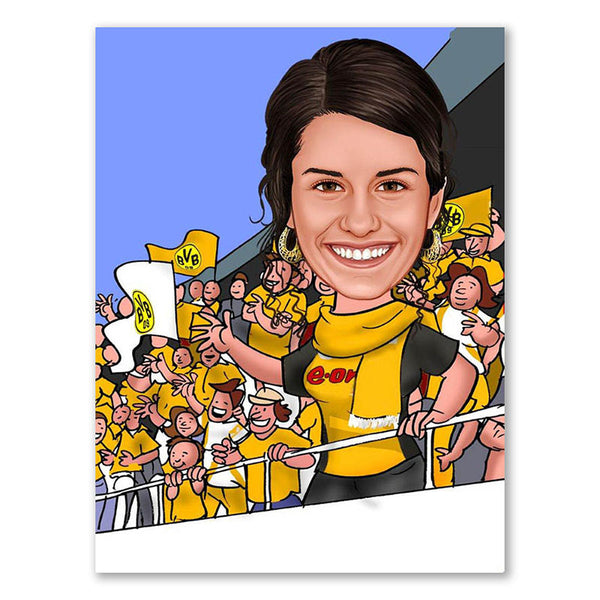 Karikatur vom Foto - Fan im Stadion (andere Vereins-Farben mgl.) (ca292) - Lustige individuelle Karikatur vom eigenen Foto