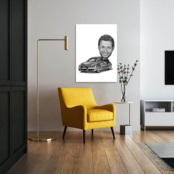 Karikatur vom Foto - Mann im Audi (ca2941pen) - Lustige individuelle Karikatur vom eigenen Foto