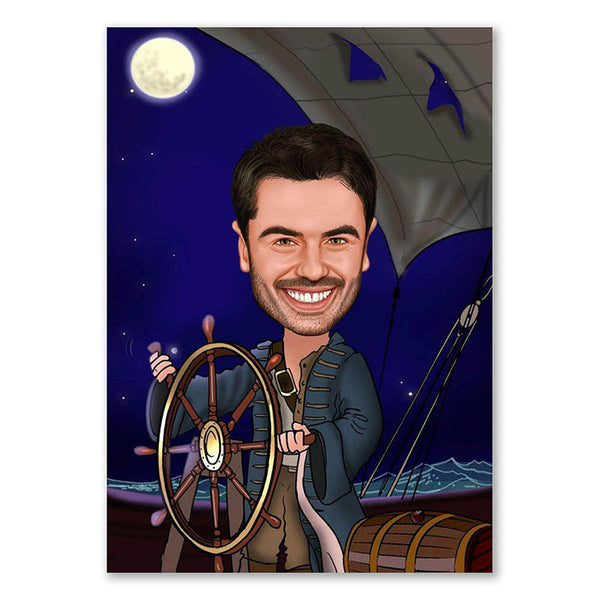 Karikatur vom Foto - Flucht in der caribik (ca296) - Lustige individuelle Karikatur vom eigenen Foto