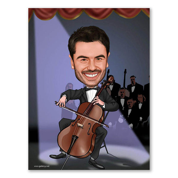 Karikatur vom Foto - Cellist (andere Instrumente mgl.) (ca302) - Lustige individuelle Karikatur vom eigenen Foto