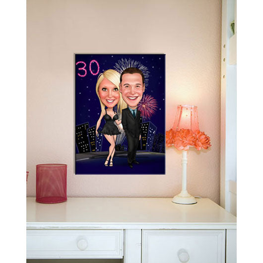 Karikatur vom Foto - Geburtstag Feuerwerk (ca304couple) - Lustige individuelle Karikatur vom eigenen Foto