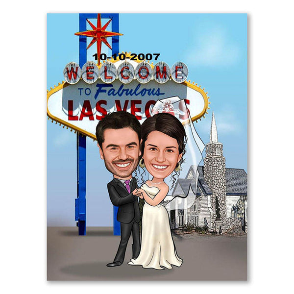 Karikatur vom Foto - Las vegas Hochzeit (andere Städte mgl.) (ca308) - Lustige individuelle Karikatur vom eigenen Foto