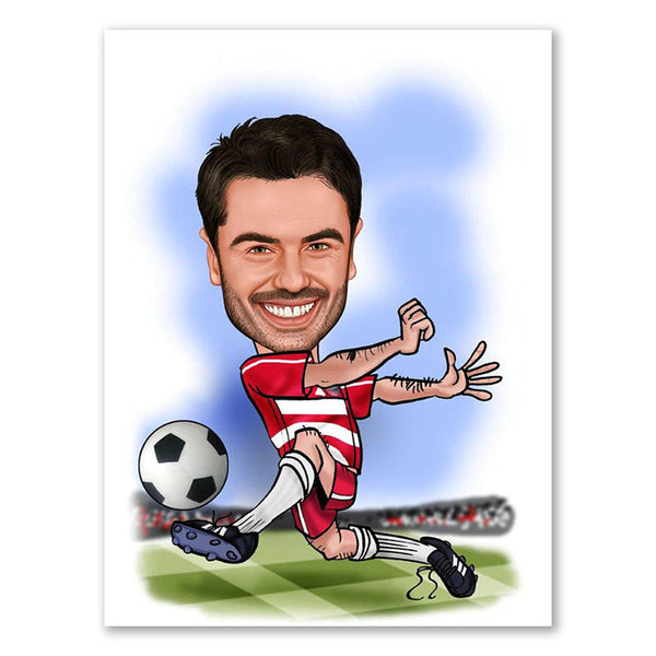 Karikatur vom Foto - Fussball weiss rot (andere Vereins-Shirts mgl.) (ca309) - Lustige individuelle Karikatur vom eigenen Foto