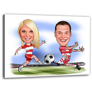 Karikatur vom Foto - Fussball weiss rot (andere Vereins-Shirts mgl.) (ca309couple) - Lustige individuelle Karikatur vom eigenen Foto