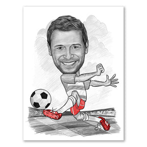 Karikatur vom Foto - Fussball weiss rot (andere Vereins-Shirts mgl.Zeichnung rot (ca309pen-red) - Lustige individuelle Karikatur vom eigenen Foto