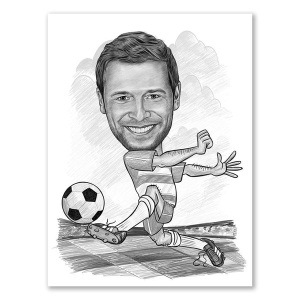 Karikatur vom Foto - Fussball weiss rot (andere Vereins-Shirts mgl.)Zeichnung (ca309pen) - Lustige individuelle Karikatur vom eigenen Foto