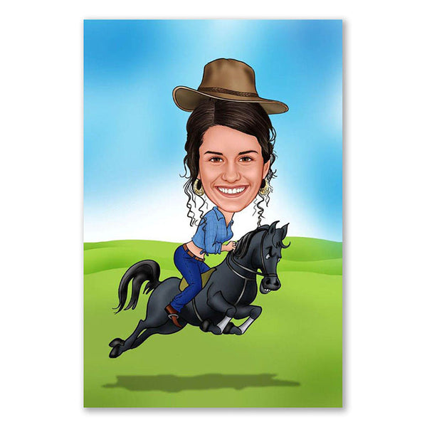 Karikatur vom Foto - Horse Rider (andere Tiere mgl.) (ca328) - Lustige individuelle Karikatur vom eigenen Foto