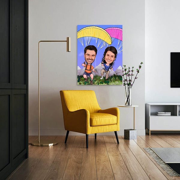 Karikatur vom Foto - Gleitschirm (ca332) - Lustige individuelle Karikatur vom eigenen Foto