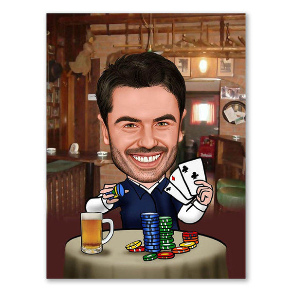 Karikatur vom Foto - Poker mit Bier (ca333) - Lustige individuelle Karikatur vom eigenen Foto