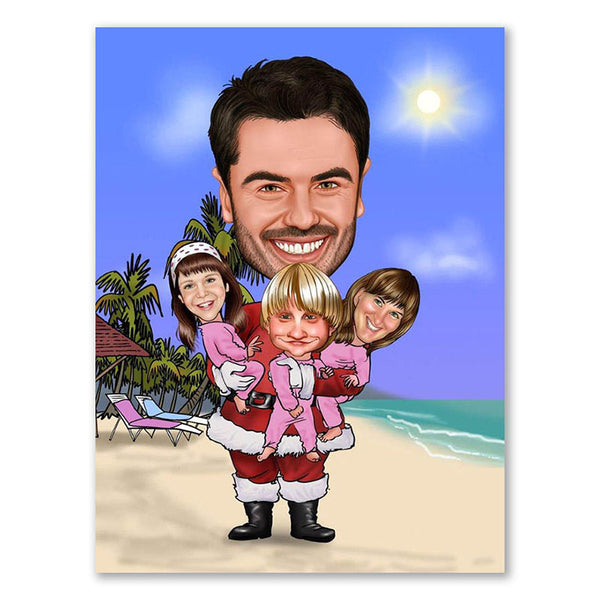 Karikatur vom Foto - Weihnachtsmann am Strand (ca350) - Lustige individuelle Karikatur vom eigenen Foto