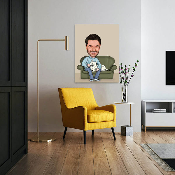 Karikatur vom Foto - Sofa mit Hund (andere Tiere mgl.) (ca353) - Lustige individuelle Karikatur vom eigenen Foto