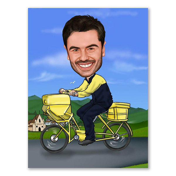 Karikatur vom Foto - Postbote auf dem Fahrrad (ca355) - Lustige individuelle Karikatur vom eigenen Foto