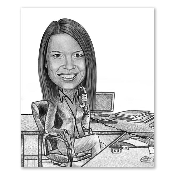 Karikatur vom Foto - Manager busy Frau  Zeichnung (ca357woman-pen) - Lustige individuelle Karikatur vom eigenen Foto