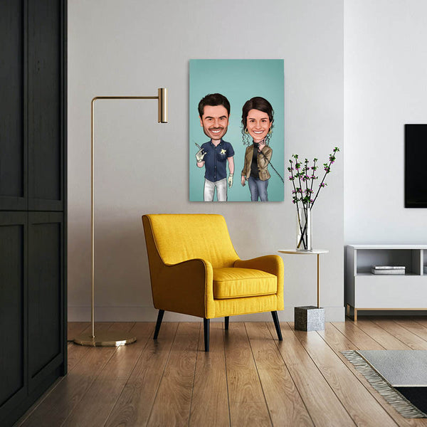 Karikatur vom Foto - Zahnarzt und Helferin (ca359) - Lustige individuelle Karikatur vom eigenen Foto