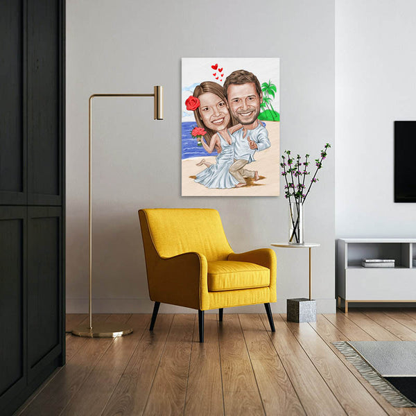 Karikatur vom Foto - Tropische Heirat Zeichnung mit rot (ca3611pen-color) - Lustige individuelle Karikatur vom eigenen Foto