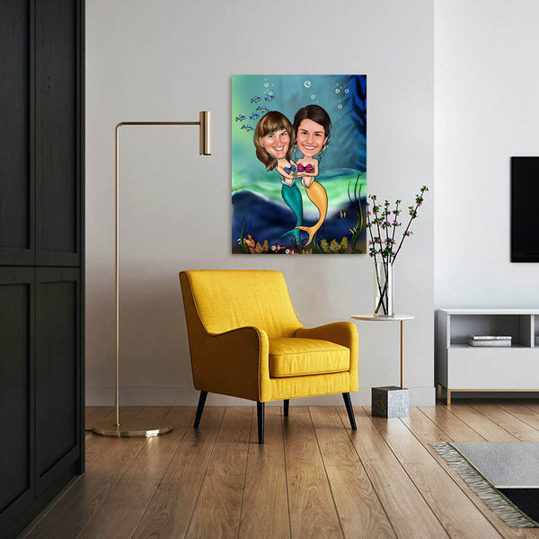 Karikatur vom Foto - Zwei Nixen (ca362) - Lustige individuelle Karikatur vom eigenen Foto