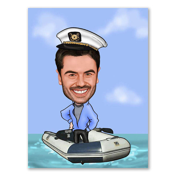 Karikatur vom Foto - Capitän Schlauchboot (andere Schiffe mgl.) (ca373) - Lustige individuelle Karikatur vom eigenen Foto