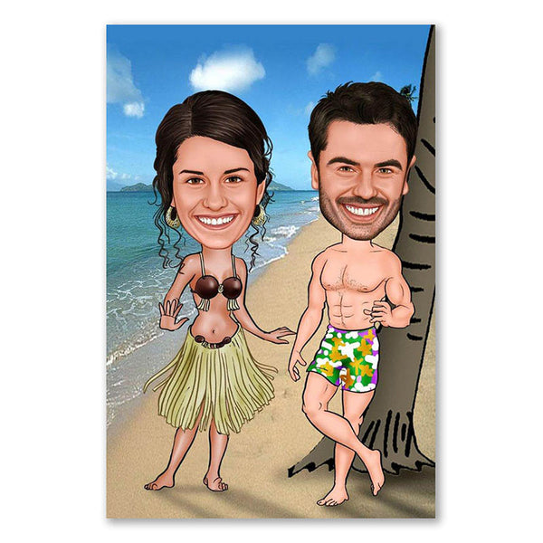 Karikatur vom Foto - Hawaii Beach (ca382) - Lustige individuelle Karikatur vom eigenen Foto