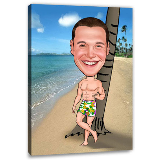 Karikatur vom Foto - Hawaii Beach (ca382man) - Lustige individuelle Karikatur vom eigenen Foto