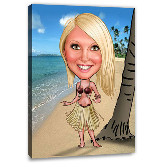 Karikatur vom Foto - Hawaii Beach (ca382woman) - Lustige individuelle Karikatur vom eigenen Foto