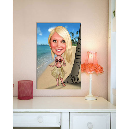 Karikatur vom Foto - Hawaii Beach (ca382woman) - Lustige individuelle Karikatur vom eigenen Foto