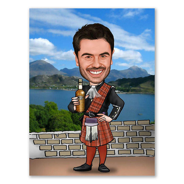 Karikatur vom Foto - Prost Schottland (ca383) - Lustige individuelle Karikatur vom eigenen Foto