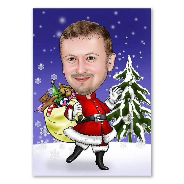 Karikatur vom Foto - Weihnachtsmann mit Geschenken (ca384) - Lustige individuelle Karikatur vom eigenen Foto