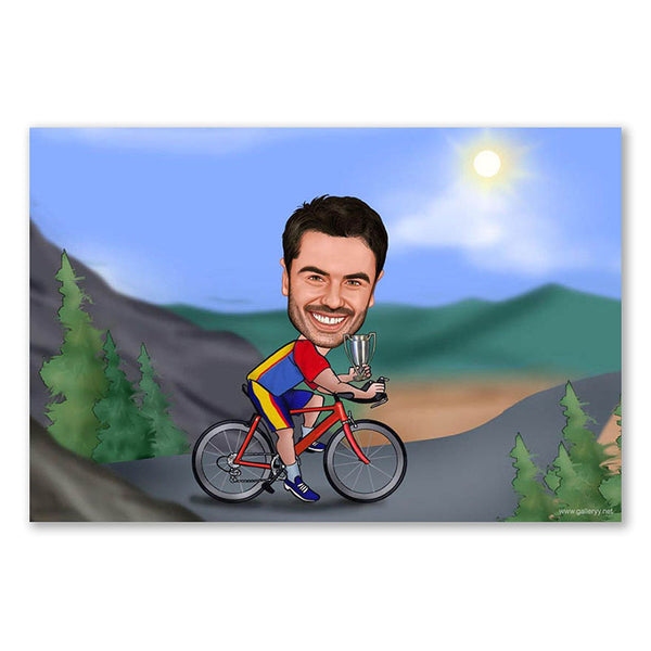 Karikatur vom Foto - Biker im Wald (andere Landschaften mgl.) (ca390) - Lustige individuelle Karikatur vom eigenen Foto