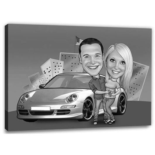 Karikatur vom Foto - Mein Auto (andere Automarken mgl.) SW (ca392couplesw) - Lustige individuelle Karikatur vom eigenen Foto