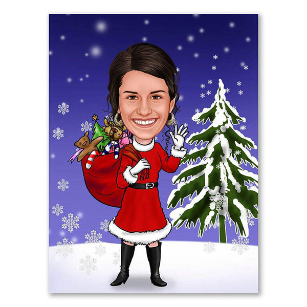 Karikatur vom Foto - Weihnachtsfrau (Weihnachtsmann mgl.) (ca393) - Lustige individuelle Karikatur vom eigenen Foto