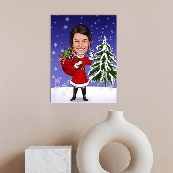 Karikatur vom Foto - Weihnachtsfrau (Weihnachtsmann mgl.) (ca393) - Lustige individuelle Karikatur vom eigenen Foto
