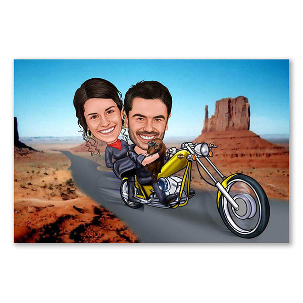 Karikatur vom Foto - Tour im Valley (andere Motorradtypen mgl.) (ca403) - Lustige individuelle Karikatur vom eigenen Foto