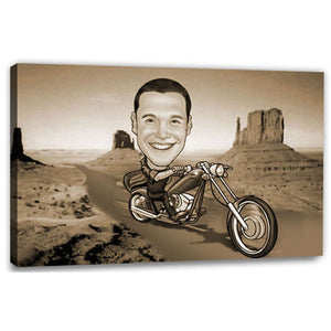 Karikatur vom Foto - Tour im Valley (andere Motorradtypen mgl.) Sepia (ca403manse) - Lustige individuelle Karikatur vom eigenen Foto