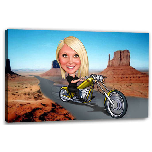 Karikatur vom Foto - Tour im Valley (andere Motorradtypen mgl.) Sepia (ca403woman) - Lustige individuelle Karikatur vom eigenen Foto