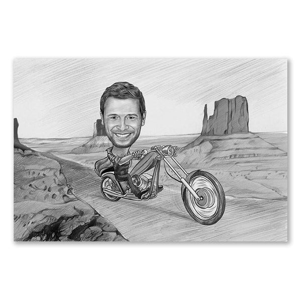 Karikatur vom Foto - Tour im Valley (andere Motorradtypen mgl.) Zeichnung  (ca403man-pen) - Lustige individuelle Karikatur vom eigenen Foto