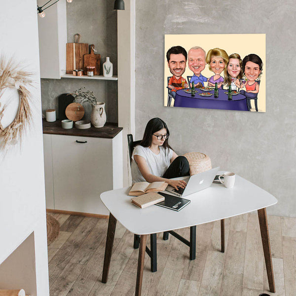 Karikatur vom Foto - Familien Dinner (ca424) - Lustige individuelle Karikatur vom eigenen Foto