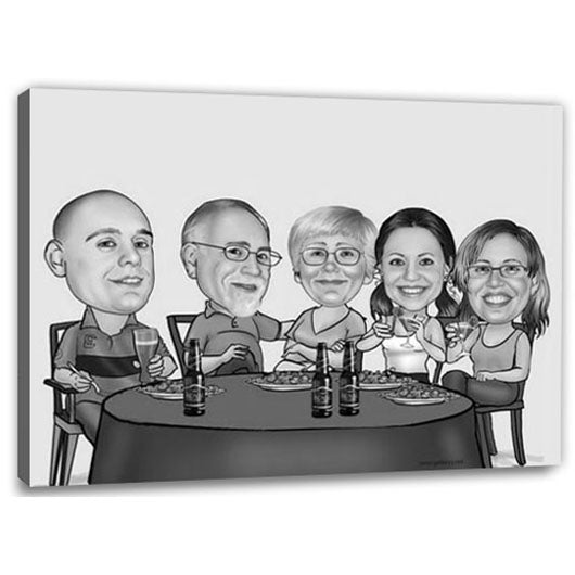 Karikatur vom Foto - Familien Dinner SW (ca424sw) - Lustige individuelle Karikatur vom eigenen Foto