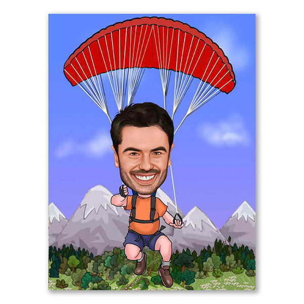 Karikatur vom Foto - Paragliding (ca435) - Lustige individuelle Karikatur vom eigenen Foto