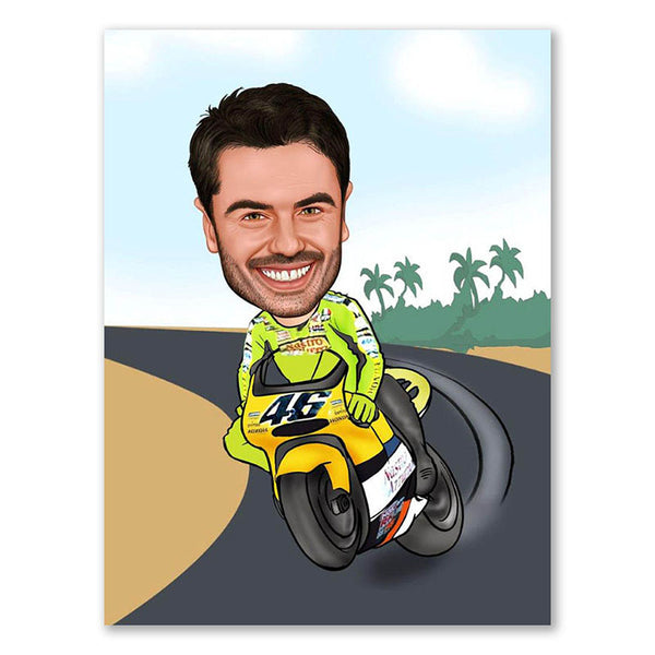 Karikatur vom Foto - Moto Highway (andere Motorradmarken mgl.) (ca446) - Lustige individuelle Karikatur vom eigenen Foto