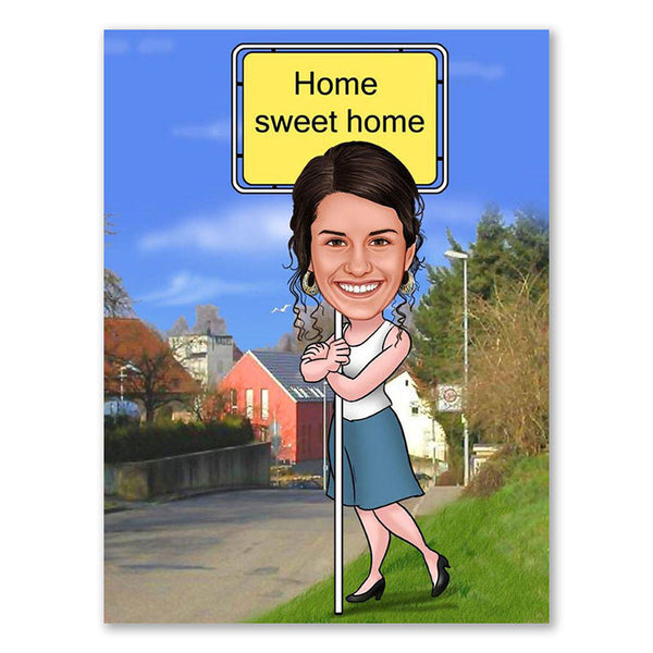 Karikatur vom Foto - Home sweet home (ca454) - Lustige individuelle Karikatur vom eigenen Foto
