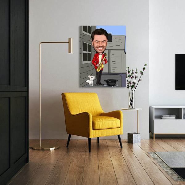 Karikatur vom Foto - Saxophon  (andere Instrumente mgl.) (ca462) - Lustige individuelle Karikatur vom eigenen Foto