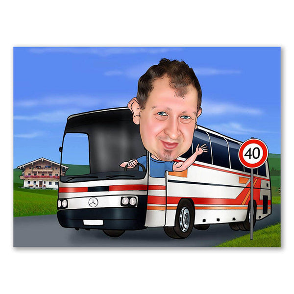 Karikatur vom Foto - Busfahrer happy (ca481) - Lustige individuelle Karikatur vom eigenen Foto