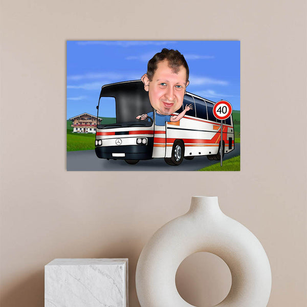 Karikatur vom Foto - Busfahrer happy (ca481) - Lustige individuelle Karikatur vom eigenen Foto