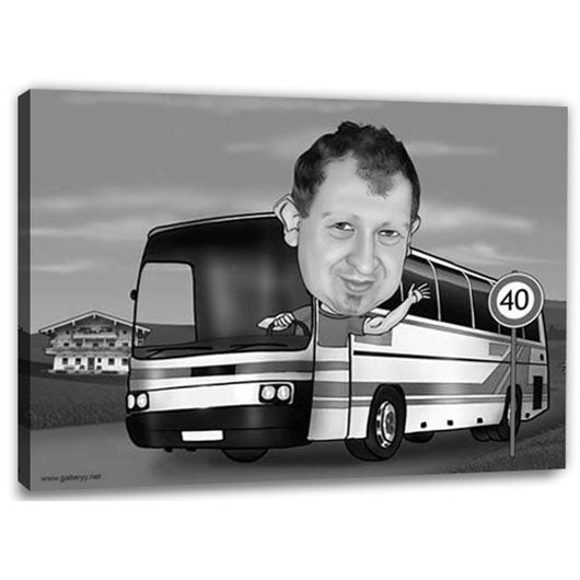 Karikatur vom Foto - Busfahrer happy SW (ca481sw) - Lustige individuelle Karikatur vom eigenen Foto