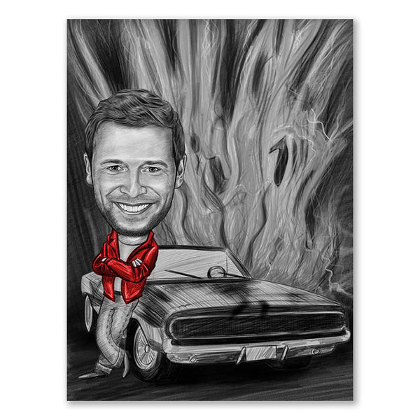 Karikatur vom Foto - Heiser Man Zeichnung mit rot (ca491man-pen-red) - Lustige individuelle Karikatur vom eigenen Foto