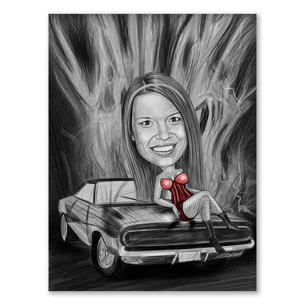 Karikatur vom Foto - Heisser Frau Zeichnung mit rot (ca491woman-pen-red) - Lustige individuelle Karikatur vom eigenen Foto