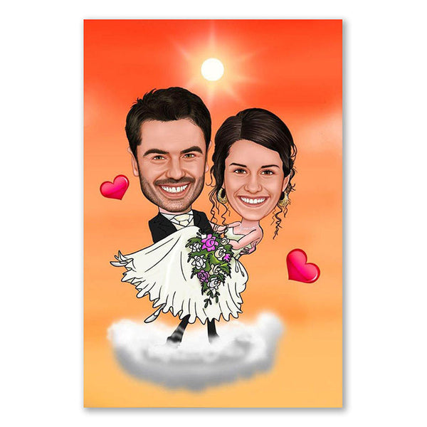 Karikatur vom Foto - Hochzeit auf einer Wolke (ca499) - Lustige individuelle Karikatur vom eigenen Foto